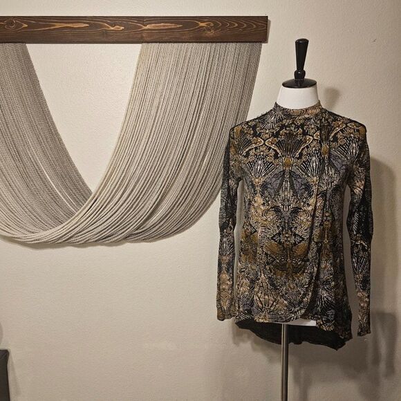 Free People New World Nouveau Boho Jersey Top  Blouse Sz XS - Picture 4 of 8